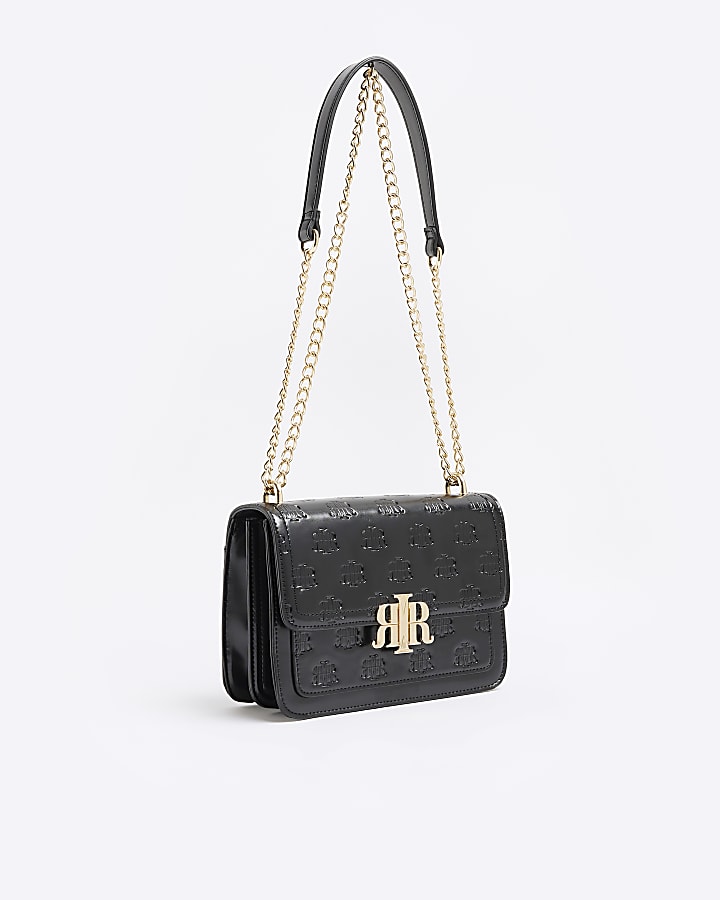Black RI monogram embossed satchel