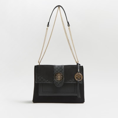 Black RI monogram embossed shoulder bag