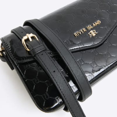 Black RI monogram envelope cross body bag