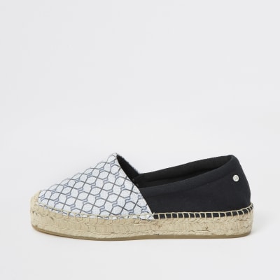 Black RI monogram espadrille plimsolls 