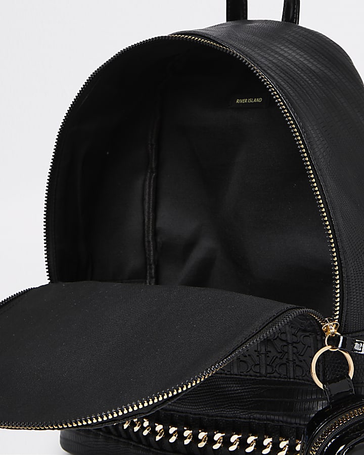 Black RI monogram gold chain backpack