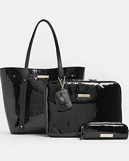 Black RI monogram handbag and laptop case set