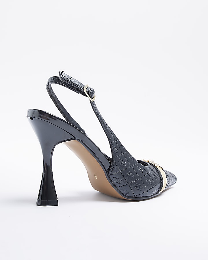Black RI monogram heeled court shoes