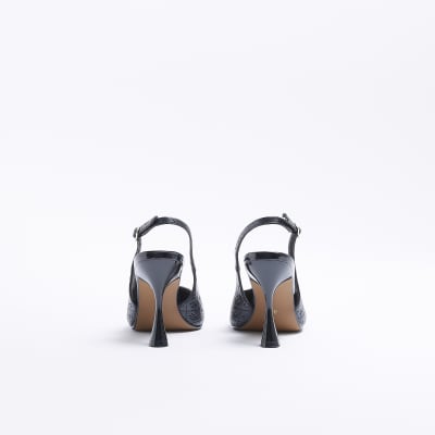 Black RI monogram heeled court shoes