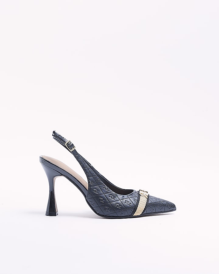 Black RI monogram heeled court shoes