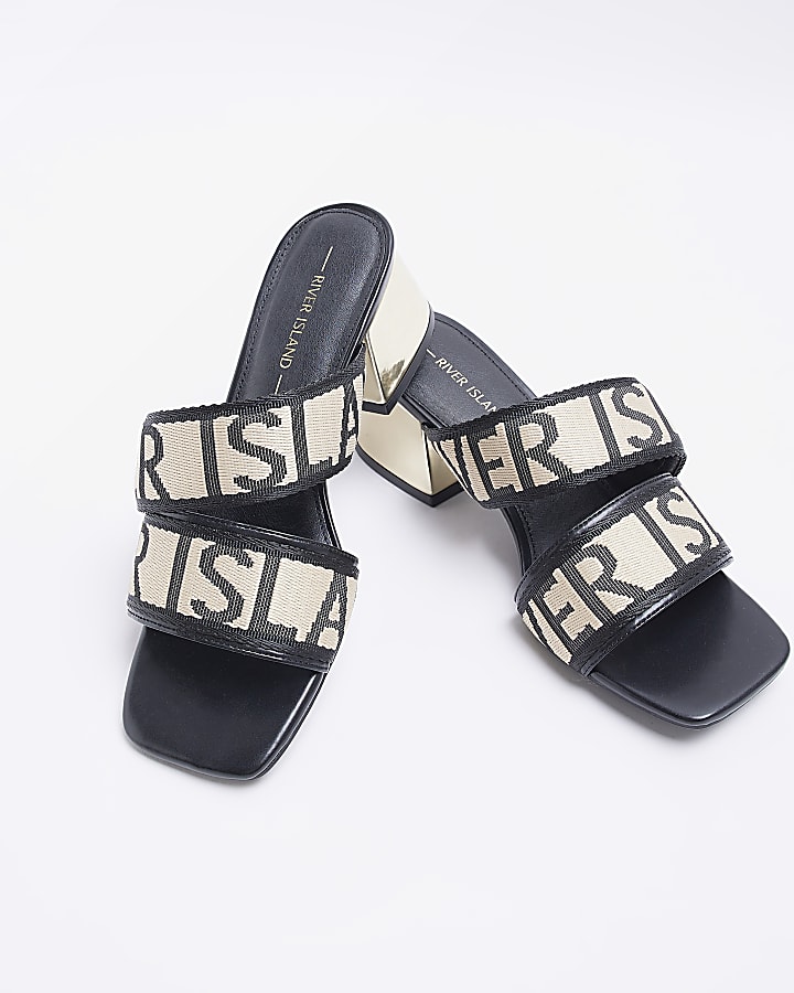 Black RI monogram heeled sandals
