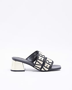 Black RI monogram heeled sandals