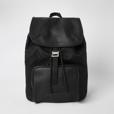 Black RI Monogram Jacquard Backpack | River Island