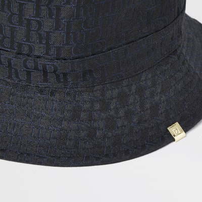 Black 'RI' monogram jacquard bucket hat