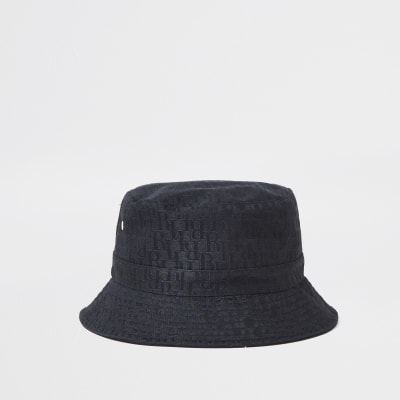 Black 'RI' monogram jacquard bucket hat