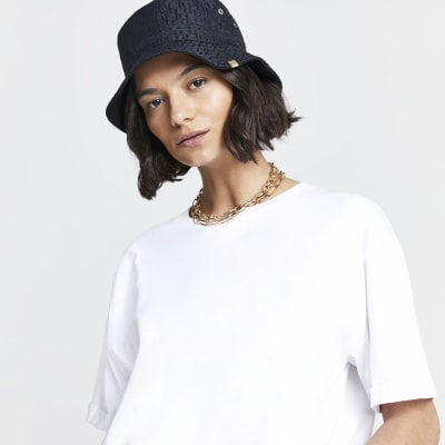 Black 'RI' monogram jacquard bucket hat