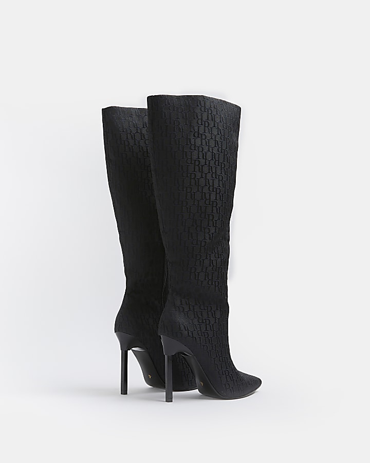 Black RI monogram jacquard heeled boots