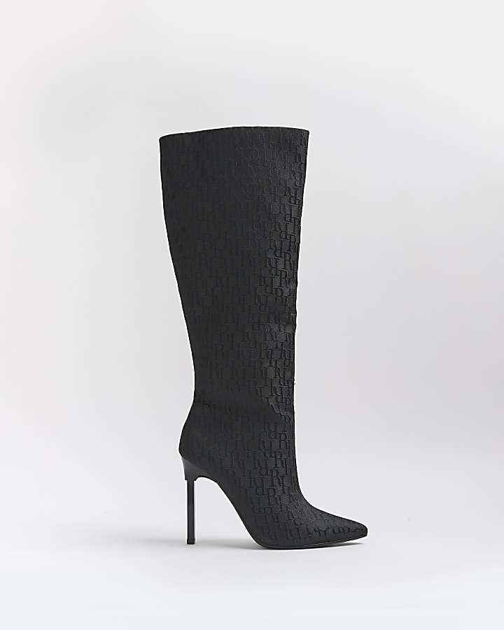 Black RI monogram jacquard heeled boots