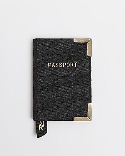 Black RI monogram jacquard passport holder