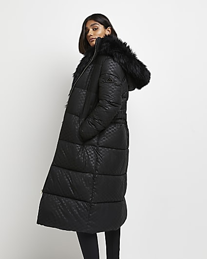 Black RI monogram jacquard puffer coat