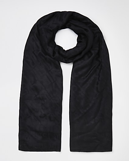 Black RI monogram jacquard scarf