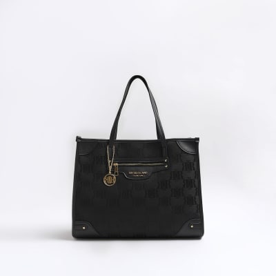 Black RI monogram jacquard shopper bag