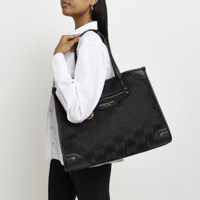 Black RI monogram jacquard shopper bag | River Island