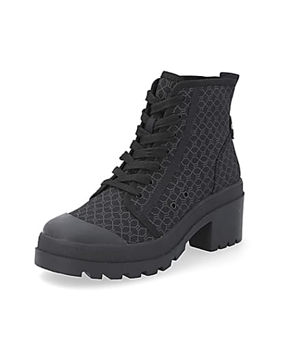 360 degree animation of product Black RI monogram lace up boots frame-0