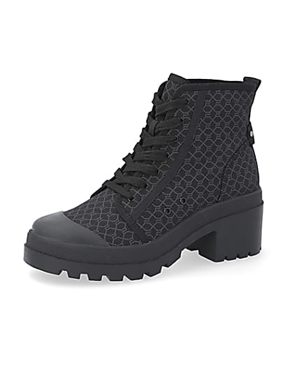 360 degree animation of product Black RI monogram lace up boots frame-1