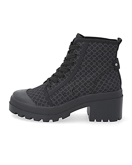 360 degree animation of product Black RI monogram lace up boots frame-3