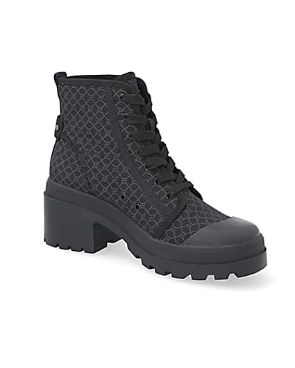 360 degree animation of product Black RI monogram lace up boots frame-17