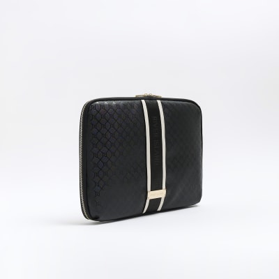 River Island embossed monogram mini zip wallet in black