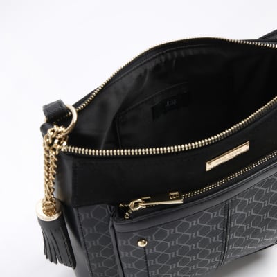 River Island Black Ri Monogram Messenger Bag