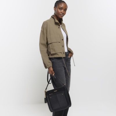 Black RI monogram messenger bag River Island