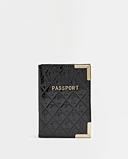 Black RI monogram passport cover