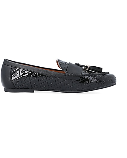 360 degree animation of product Black RI monogram patent loafers frame-15