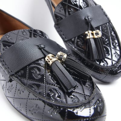 Black RI monogram patent loafers
