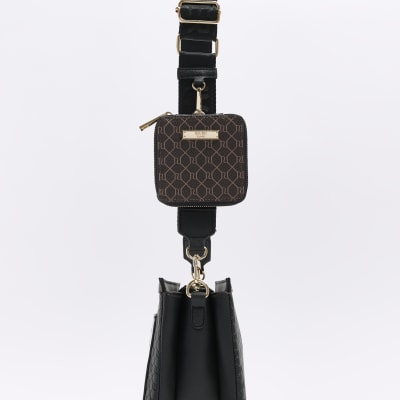 Black RI monogram pouch cross body bag River Island