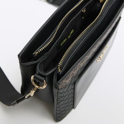River Island cross body bag with contrast stitch and coin purse in black