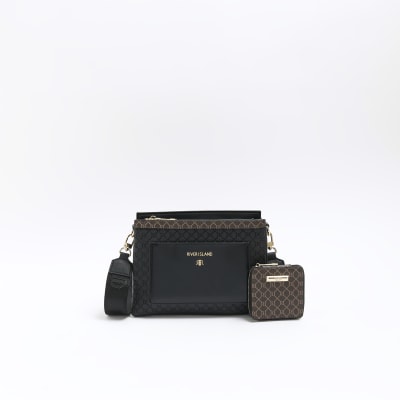 River Island Black Ri Monogram Cross Body Bag And Purse