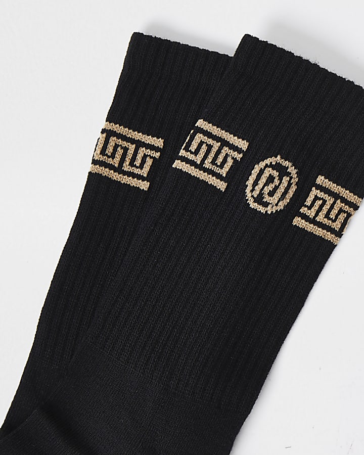 Black RI monogram print tube socks
