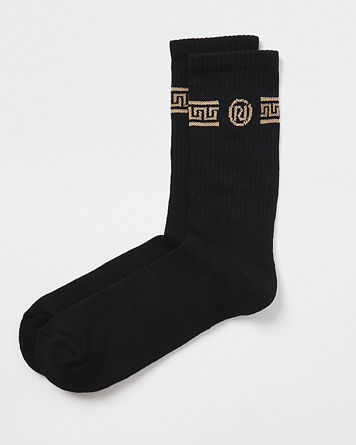 Black RI monogram print tube socks