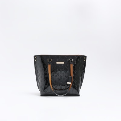 Buy River Island Black Embossed Patent Shopper Bag from the Next