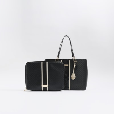 River Island Black Ri Monogram Shoulder Bag