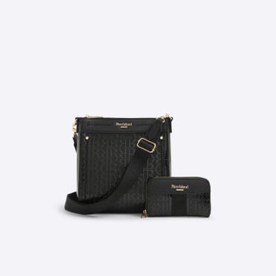 Black RI Monogram Shoulder Bundle Bag