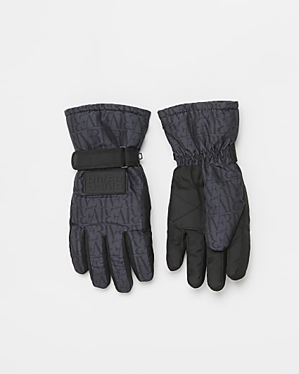 Black RI monogram snow gloves