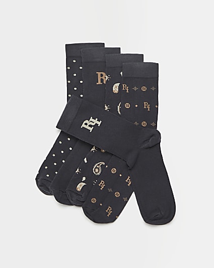 Black RI monogram socks 5 pack