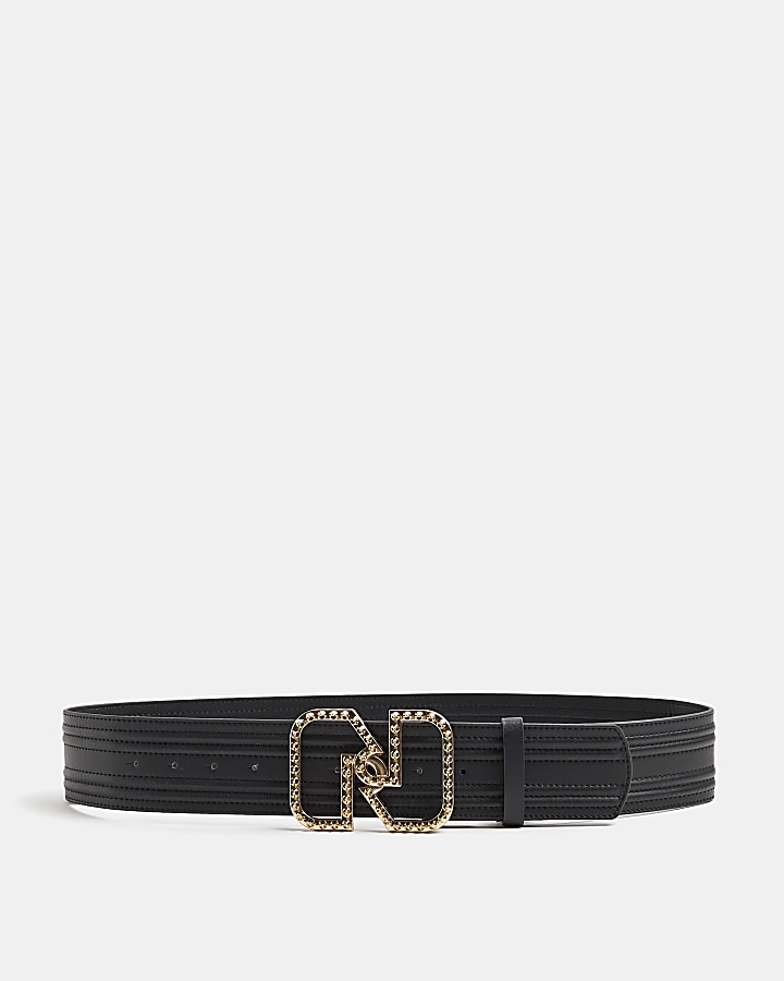 Black RI monogram studded belt