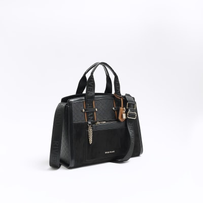 Black RI monogram tote bag | River Island