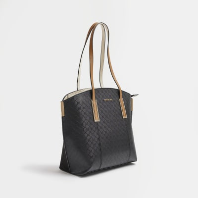 Black RI monogram tote bag | River Island