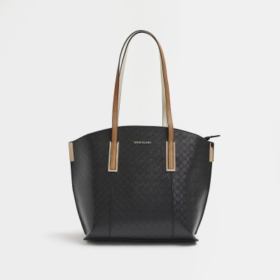 Black RI monogram tote bag | River Island