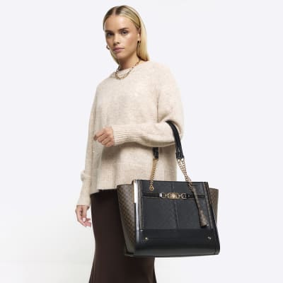 Black RI monogram tote bag River Island