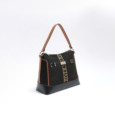 Black RI monogram webbing shoulder bag River Island