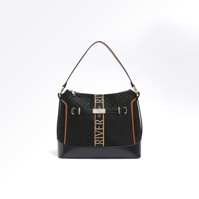 River Island Ri Monogram Shoulder Bag in Black