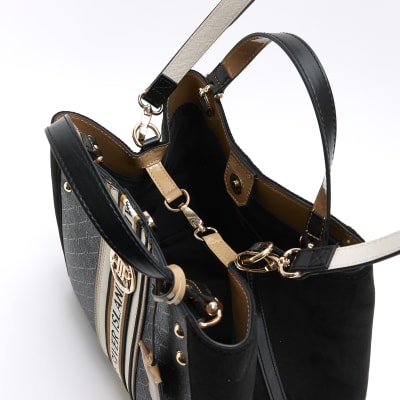 Black RI monogram webbing tote bag River Island